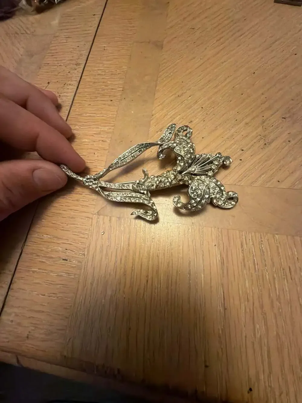 Vintage Silver Tone Rhinestone Encrusted Lily Flower Figural Brooch Pin